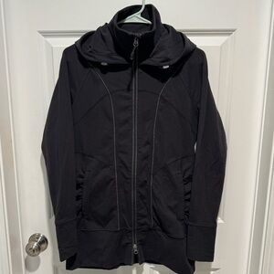 Athleta Black Rishi Yoga Fitted Hooded Zipped Jacket Womens Size M